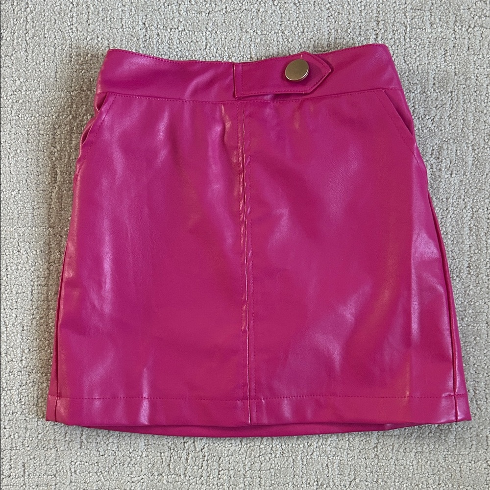 Vibrant Pink Faux Leather Skirt for Kids